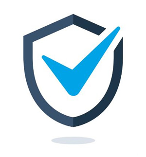 Símbolo gráfico de escudo com marca de verificação sobre fundo branco
